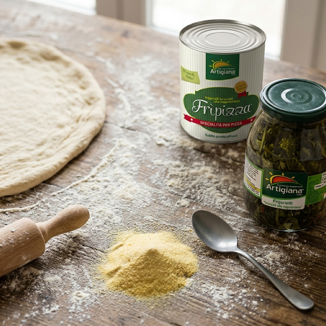 Pizza con friarielli preparata con Frìpizza Artigiana Sud